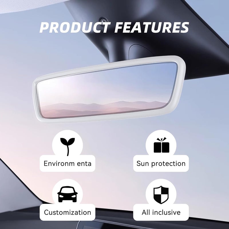 Tioollev Car Rear View Mirror Protector Frame, Silicone Auto Rearview Edge Protection Cover Compatible with Model 3 Model Y, Interior Rear View Trim Frame Decoration, Car Accessories (White) - Image 3